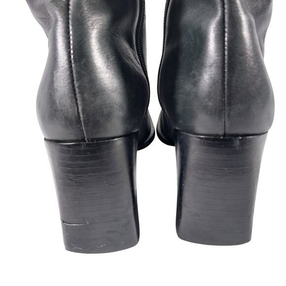 NINE WEST! "SINNY" BLACK GENUINE LEATHER SQUARE TOE CHUNKY HEEL BOOTS! SZ 8.5M - Picture 9 of 12